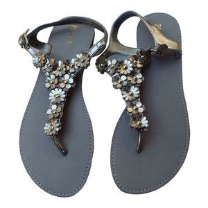 Place Gold Floral Detailing Thong Sandals Size 5